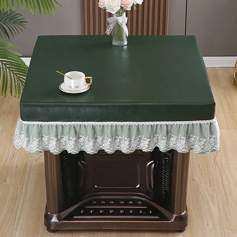 Wasserdichte PU-Leder Tischdecke mit Spitzenrand Staubdichte Tischabdeckung für Mahjong Tisch Couchtisch