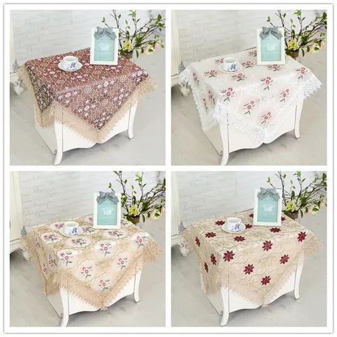 Lace Embroidery Tablecloth Dust Cover Floral Embroidered Table Cloth Square Tea Table Cover Home Decor