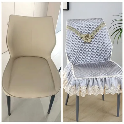 Fundas para Sillas de Comedor Acolchadas y Mantel Conjunto Lujo Europeo Encaje Volante Funda Elástica para Sillas Decoración del Hogar
