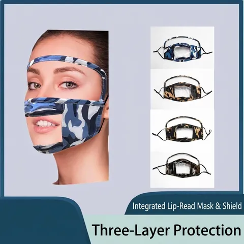 Camouflage Reine Baumwolle Gesichtsmaske Mit Transparentem Fenster Für Lippenlesen Staubdicht Verstellbare Ohrschlaufe Maske Schild