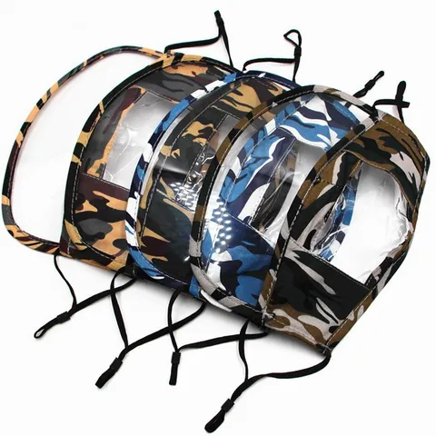 Camouflage Reine Baumwolle Gesichtsmaske Mit Transparentem Fenster Für Lippenlesen Staubdicht Verstellbare Ohrschlaufe Maske Schild