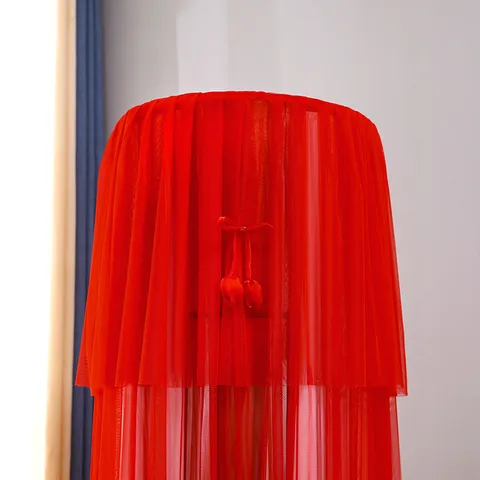 Red Tulip Air Conditioner Dust Cover Vertical Cylindrical Lace Mesh Protective Cover Home Decor Appliance Dust Cover