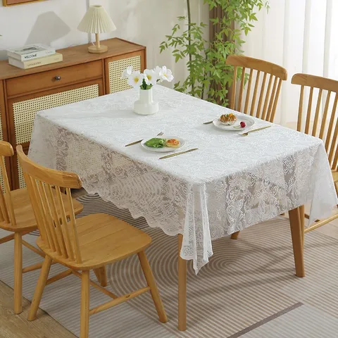 French Hollow Out White Lace Tablecloth American Country Rectangular Table Cover Picnic Cloth Photo Background Cloth For Home Kitchen Dining Decor