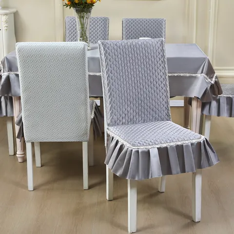 Housse de Chaise et Nappe Unis Matelassés Antidérapants Lavables Décoration de Textile de Maison pour Salle à Manger