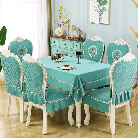 European Style Deer Embroidered Tablecloth And Chair Cover Set Nordic Quilted Velvet Dining Table Protector Home Decor