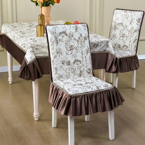 Ensemble de Housse de Chaise de Salle à Manger et Nappe Floral Botanique Matelassé Antidérapant Anti-poussière