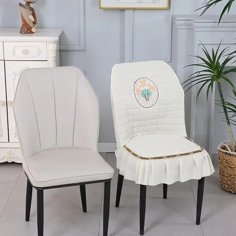Elastic Quilted Embroidered Dining Chair Cover Tablecloth Set Nordic Style Velveteen Slipcover Home Decor