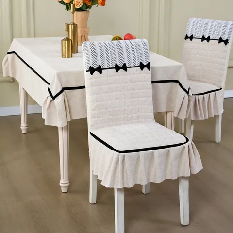 Household Dining Chair Cover And Tablecloth Set Polyester Cotton Blend Quilted All Inclusive Universal Slipcover Table Cover