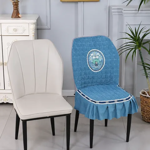 Elastic Quilted Embroidered Dining Chair Cover Tablecloth Set Nordic Style Velveteen Slipcover Home Decor