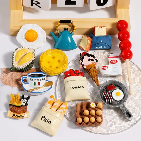 Simulation Resin Food Refrigerator Magnet 3D Stereoscopic Bread Egg Coffee Kitchen Home Decor Magnetic Sticker