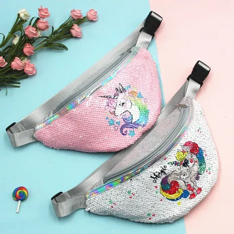 Kinder Pailletten Einhorn Gürteltasche Süsse Cartoon Hüfttasche Wendepailletten Verstellbarer Gurt Brust Schultertasche Für Mädchen