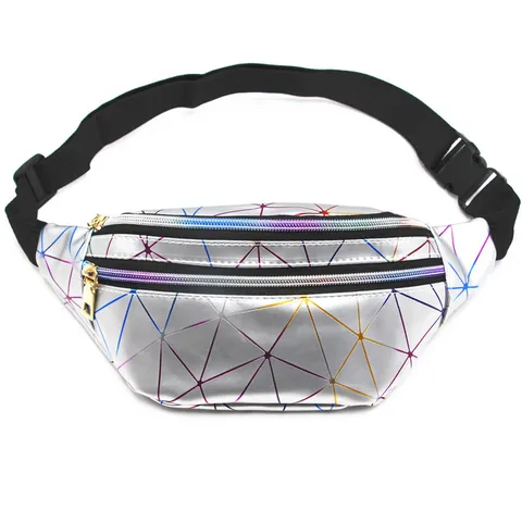Laser Rhombus Geometric PU Leather Waist Bag Fashion Multi Pocket Outdoor Sport Chest Bag For Women Men Fanny Pack Bag