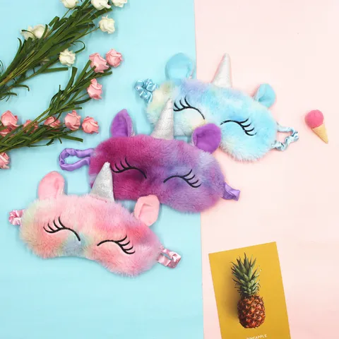 Cute Cartoon Plush Unicorn Sleeping Eye Mask Colorful Gradient Light Blocking Eyeshade For Travel Home Sleep Soft Soft Comfort Women Girls Mask
