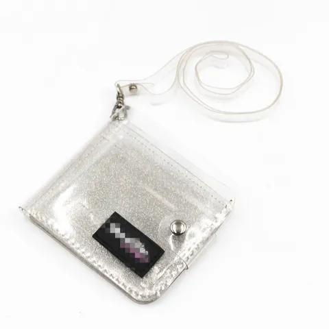 Blingbling Korean Ins Style Transparent PVC Lanyard Wallet Glitter Folding Coin Purse ID Card Holder For Women Girls