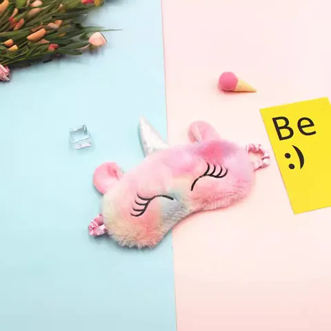 Cute Cartoon Plush Unicorn Sleeping Eye Mask Colorful Gradient Light Blocking Eyeshade For Travel Home Sleep Soft Soft Comfort Women Girls Mask