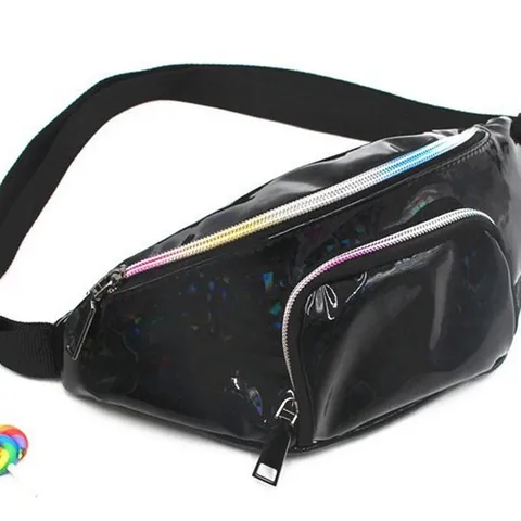 Dames Holografische Laser Heuptas Mode PU Leer Geometrische Ruit Borsttas Met Dubbele Ritszakken Festival Riem Portemonnee