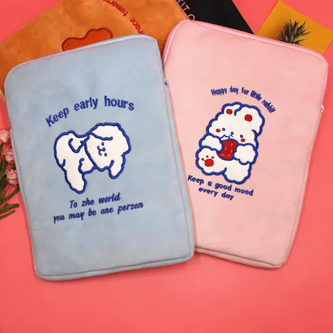 Cute Cartoon Animal Embroidery Laptop Sleeve Plush Protective Notebook Bag Soft Shockproof Tablet Case For Women Students