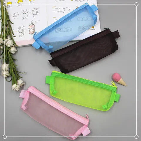 Minimalistisch Transparent Nylon Netz Federmäppchen Tragbare Dreieckige Reißverschluss Schreibwaren Aufbewahrungstasche Für Schüler Schule Büro
