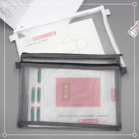 A4 Bolsa de Documentos Transparente Minimalista de Malla con Cremallera Carpeta de Archivos Examen Escolar Bolsa de Almacenamiento Nailon Organizador