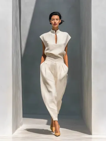 Donne Elegante Collo alla Coreana Top Traforato E Pantaloni A Botte Vita Alta Completo Casual Abito Coordinato