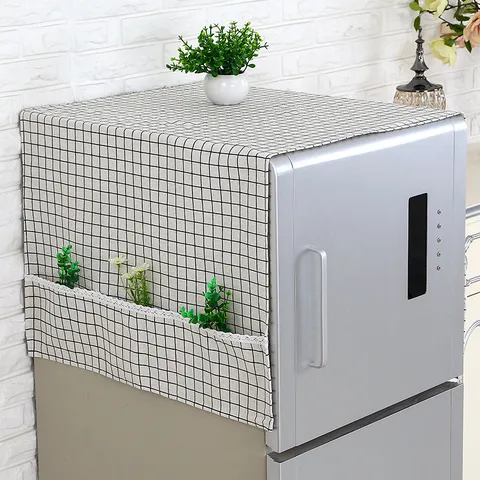 Minimalist Refrigerator Dust Cover With Storage Pockets And Lace Trim Washable Microwave Oven Cover Home Kitchen Decor