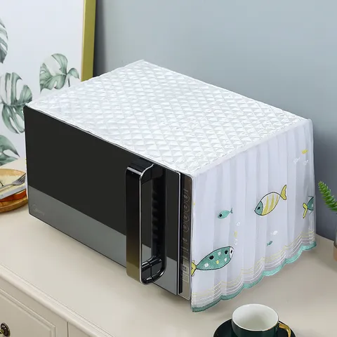 Lace Microwave Oven Dust Cover Quilted Protective Cover With Delicate Embroidery And Ruffle Trim Home Kitchen Appliance Dust Cover