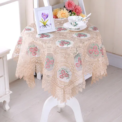 Lace Embroidered Tablecloth Round Rectangle Table Cover Dust Cover Floral Tablecloth For Home Kitchen Decor