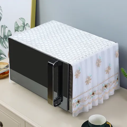 Lace Microwave Oven Dust Cover Quilted Protective Cover With Delicate Embroidery And Ruffle Trim Home Kitchen Appliance Dust Cover