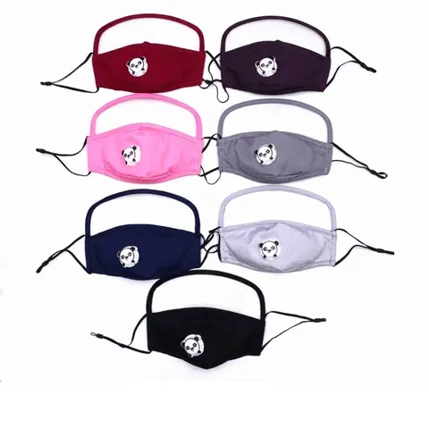 Mascarilla de Algodón para Niños Con Visera Transparente Dibujos Animados Panda Válvula de Respiración Ajustable Lavabile Reutilizable Máscara Protectora