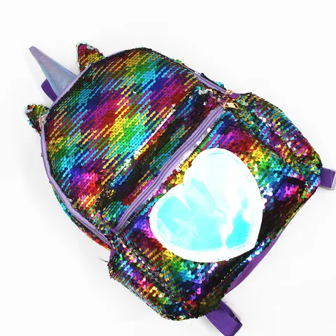 Cute Unicorn Mermaid Sequin Backpack For Girls Large Capacity Holographic Heart Student School Bag Kids Travel Daypack