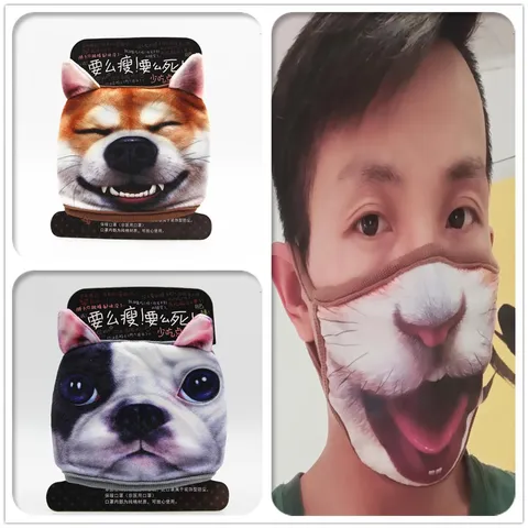 Mascarilla de Tela Unisex 3D Animado Estampado de Animal Transpirable Lavable Antipolvero Reutilizable Cubreboca Protección