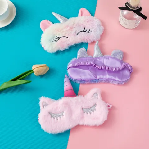 Cartoon Unicorn Plush Sleeping Eye Mask Soft Comfortable Blackout Shading Mask For Women Girls Travel Sleep Rest Home Accessories