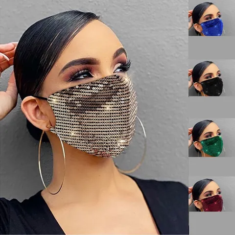 Sequin Face Mask Breathable Dustproof Thin Washable Fashion Mask For Women Men Summer Party Club Decorative Mask With Filter Slot