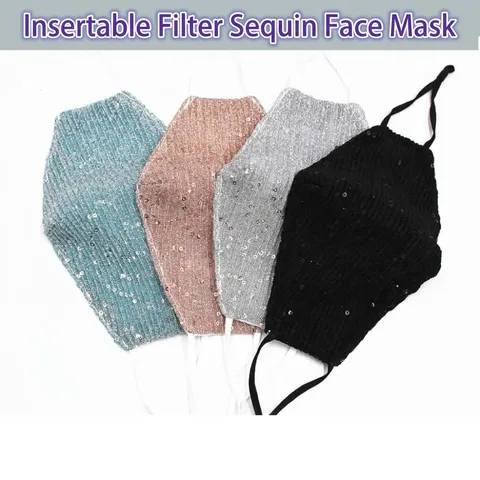 Lace Sequin Face Mask Washable Breathable Sun Protection Reusable Dustproof Adjustable Earloop Mouth Cover For Women Men