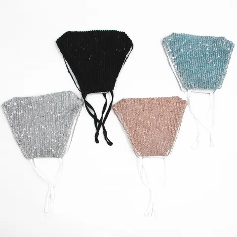 Lace Sequin Face Mask Washable Breathable Sun Protection Reusable Dustproof Adjustable Earloop Mouth Cover For Women Men