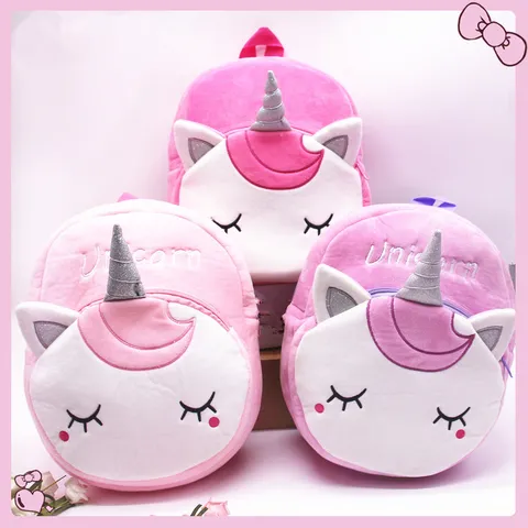 Cute Cartoon Unicorn Plush Backpack For Kids Girls School Bag Soft Plush Animal Double Shoulder Bag With Sequined Horn Embroidery