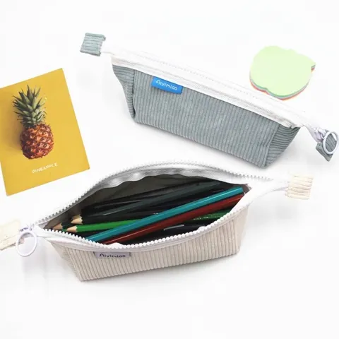 Trousse à Crayons Minimaliste en Velours Côtelé en Forme de Bateau Sac de Papeterie Pour Étudiants Pochette Zippée École Bureau