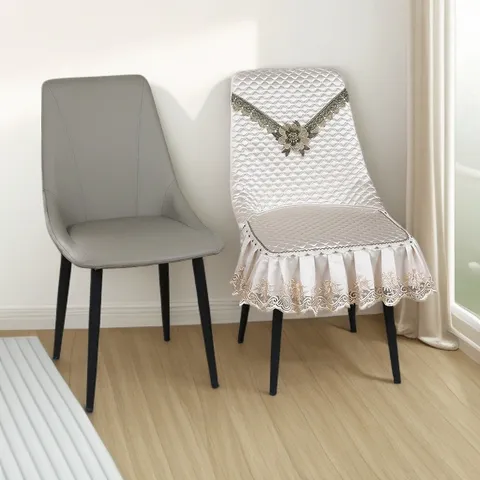 Quilted Dining Chair Cover And Tablecloth Set Lace Ruffled Edge Dustproof Home Kitchen Table Linen Protector