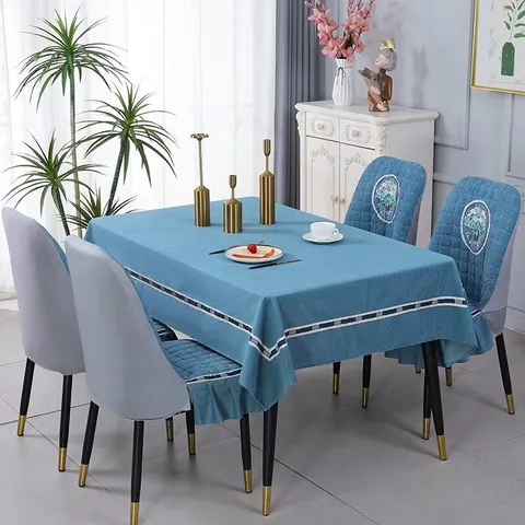 Nordic Style Quilted Velvet Chair Cover And Tablecloth Set Floral Embroidered Elastic Dining Room Table Cover Home Decor