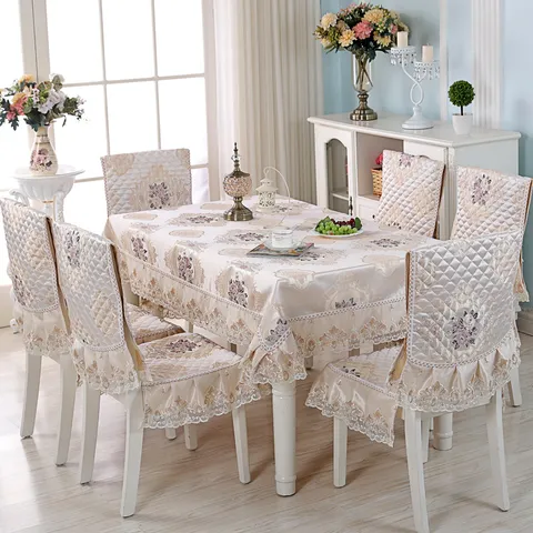 Gestepptes Besticktes Baumwolltuch Tischdecke Stuhlbezug Set Spitzenkante Esszimmer Tisch Schutzbezug Heimdekoration