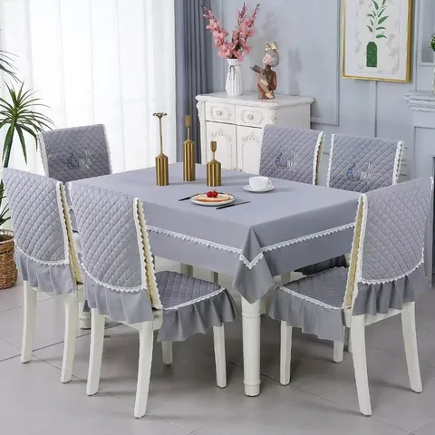 Gestepptes Besticktes Baumwolltuch Tischdecke Stuhlbezug Set Spitzenkante Esszimmer Tisch Schutzbezug Heimdekoration