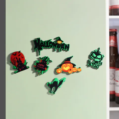 Halloween Wooden Fridge Magnet Pumpkin Ghost Black Cat Luminous Magnetic Sticker Festival Home Kitchen Iron Cabinet Decor