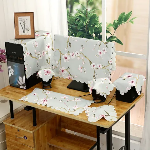 Computer Staubschutzhülle Set Blumen Bedruckt Baumwollstoff Bogenkante Staubdichter Protektor Für Büro Zuhause Desktop Computer