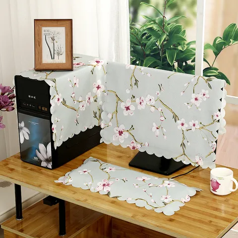 Computer Staubschutzhülle Set Blumen Bedruckt Baumwollstoff Bogenkante Staubdichter Protektor Für Büro Zuhause Desktop Computer