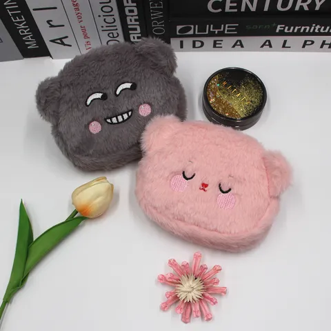 Cute Cartoon Bear Plush Coin Purse Animal Embroidery Mini Wallet Portable Zipper Storage Bag For Daily Use