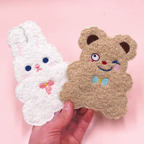 Korean Ins Style Cute Plush Bear Rabbit Cartoon Card Holder With Lanyard Embroidered Leather Bus Card Cover For Students Women