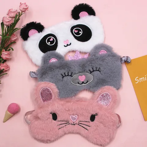Cute Cartoon Animal Plush Sleep Eye Mask Soft Embroidery Blackout Eye Cover For Travel Sleeping Rest Gift For Women Men