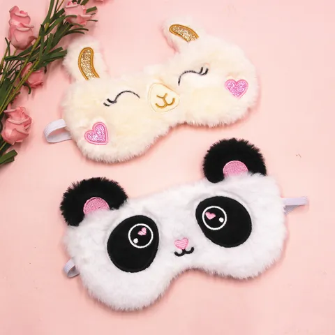 Cute Cartoon Animal Plush Eye Mask Soft Cotton Light Blocking Sleep Blindfold Panda Alpaca Embroidered Eye Cover For Travel Nap Home