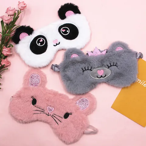 Cute Cartoon Animal Plush Sleep Eye Mask Soft Embroidery Blackout Eye Cover For Travel Sleeping Rest Gift For Women Men