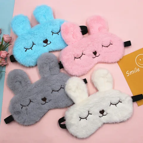 Cute Plush Rabbit Sleep Eye Mask Soft Cotton Cartoon Bunny Blackout Eye Cover For Women Kids Travel Home Nap Eye Protection
